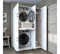ROOMART Dora - Armoire de machine à laver - Pour sèche-linge et machine à laver - En 4 couleurs - Avec portes et panneau coulissant - Blanc - Chêne