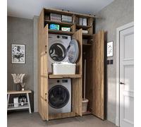 ROOMART Dora - Armoire de machine à laver - Pour sèche-linge et machine à laver - En 4 couleurs - Avec portes et panneau coulissant - Blanc - Chêne blanc - Chêne anthracite - Chêne - 230 cm de haut