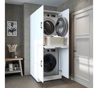 ROOMART Dora Armoire de machine à laver pour sèche-linge et machine à laver, en 4 couleurs, avec portes et planche coulissante (blanc)