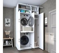 ROOMART Dora - Armoire pour lave-linge et sèche-linge, avec portes et panneau coulissant, 4 couleurs (blanc, chêne blanc, chêne anthracite et chêne) Blanc, 230 cm de haut