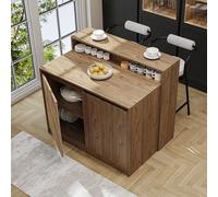 ROOMART Îlot de cuisine Cortado - Table de cuisine et table de bar - Lg : 120 x 100 x 80 cm - Peu encombrante et moderne pour cuisine et salle à manger (chêne)