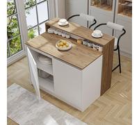 ROOMART Îlot de cuisine Cortado - Table de cuisine et table de bar - Lg : 120 x 100 x 80 cm - Peu encombrante et moderne pour cuisine et salle à manger (chêne blanc)