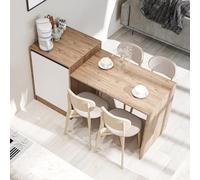 ROOMART Îlot de cuisine « Milano » - Table de cuisine et table à manger avec espace de rangement - Combinaison d'armoires de cuisine - Lg : 160 x 85 x 60 cm - Moderne et peu encombrant (chêne blanc)