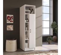 ROOMART Serie 2 Armoire haute blanche 66 cm - Armoire de nettoyage avec grand compartiment principal H 145 cm pour table à repasser et balais, colonne ouverte, fermeture douce, 197 cm de haut (blanc)