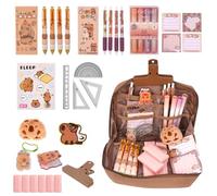 ROOMHUAWAY Capybara Stationery Set de papeterie Capybara comprenant une trousse à crayons Kawaii, un stylo à bille, un surligneur, des notes adhésives, une règle, un ruban correcteur, des autocollants