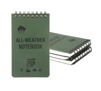 ROOMHUAWAY Lot de 4 carnets de notes verts étanches - Petit bloc-notes portable avec spirale supérieure - Petit comme bloc-notes toutes saisons - Pour les activités de plein air