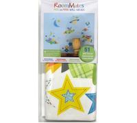 ROOMMATES Lot de 51 stickers LES FUSEES LES AVIONS CHIENS ET CHATS repositionnables 4 feuilles de 10,1 x 44,1 cm