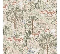 ROOMMATES Papier peint rouleau auto-adhésif - En fôret mystérieuse, renards et amis des bois Multicolors G
