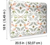 ROOMMATES Papier peint rouleau auto-adhésif - Motifs floraux, abeilles et papillons Multicolors G