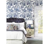 ROOMMATES RMK11590PNL Paisley Power Papier Peint Motif Cachemire, Bleu/Blanc, 4 Panneaux de 45,72cm x 3m de Long