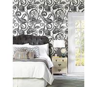 ROOMMATES RMK11591PNL Paisley Power Papier Peint Motif Cachemire, Noir/Blanc, 4 Panneaux de 45,72cm x 3m de Long