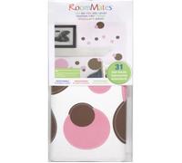 ROOMMATES Stickers JUST DOTS PEEL repositionnables - Marron et rose 4 feuilles de 10,1cm x 44,1cm