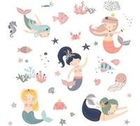 ROOMMATES Stickers repositionnables 5 Sirènes et poissons dans l'eau - Haut 44,1 cm Multicolors
