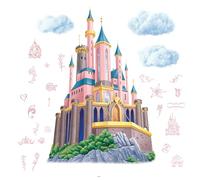 RoomMates Stickers repositionnables Géant Château de Princesse Disney et guirlande lumineuse leds, Rose, Bleu, Vert