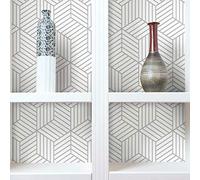 Roommates STRIPPED HEXAGON WHITE/GREY PEEL & STICK WALLPAPER