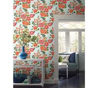 ROOMMATES Waverly RMK11854RL Zen Garden Peel and Stick Wallpaper (18 in x 18.86 ft) - Easy Application, No Sticky Residue - Blue and Pink