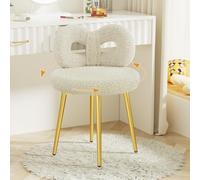 ROOMTEC Chaise de bureau pivotante avec dossier, chaise de bureau rembourrée moderne pour chambre à coucher, salon (blanc cassé avec pieds dorés)