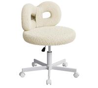 ROOMTEC Chaise de maquillage pivotante à roulettes avec dossier rembourré et joli nœud (pieds blancs, blanc)
