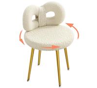 ROOMTEC Chaise de maquillage pivotante avec dossier, sans roulettes, avec pieds rembourrés et en métal doré pour salon, chambre à coucher et salle de maquillage, couleur blanche