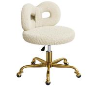 ROOMTEC Chaise de maquillage pivotante avec roulettes, hauteur réglable avec pieds rembourrés et en métal doré pour salle de maquillage et chambre à coucher (pieds dorés, blanc)