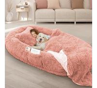 ROOMTEC Lit pour chien - Lit géant lavable en mousse à mémoire de forme avec oreiller moelleux, couverture, sangle - 10 cm d'épaisseur - 180 x 114,3 x 30,5 cm - Rose