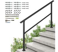 ROOMTEC Main courante à 5 marches pour marches extérieures, rampe d'escalier de sécurité extérieure pour marches extérieures, kit de rampe d'escalier en fer forgé noir (rampe à 4 à 5 marches)