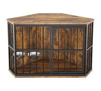 ROOMTEC Meubles d'angle de cage pour chien de 106,7 cm, table d'appoint d'angle en bois avec bol, table d'appoint d'intérieur pour chiens, dessus large, parfait pour une pièce limitée