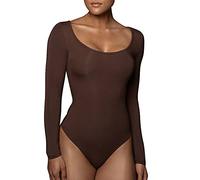 RoomTour Body Manches Longues Femmes Col Rond Bodysuit Slim Bodysuit Femme Basic R-Marron XL