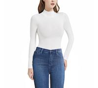 RoomTour Body sexy manches longues Femmes Bodysuit Thong sexy ajustée élégante col haut Couleur Blanc S
