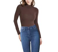 RoomTour Body sexy manches longues Femmes Bodysuit Thong sexy ajustée élégante col haut Couleur Marron S