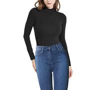 RoomTour Body sexy manches longues Femmes Bodysuit Thong sexy ajustée élégante col haut Couleur Noir S