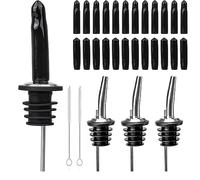 Roosea Verseurs en Acier Inoxydable Ensemble, 4 Pièces Verseurs de Bec de Bouteille, avec 24 Pièces Couvercle et 2 Pièces Brosse de Nettoyage, Bec Verseur avec Couvercle