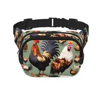 Rooster and Chicken Fitness Sac à bandoulière de voyage, sac banane tendance et décontracté, sac banane carré double couche, noir, taille unique, Noir/blanc, One Size