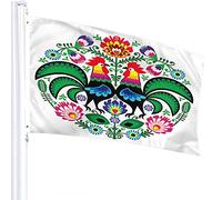 Rooster Flag 3x5 FT Polish Folk Art Colorful Floral Leaves Flowers Cock Outdoor Flags Large Welcome Yard Banners Home Garden Yard Lawn Decor