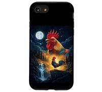 Rooster Howling to The Moon Vintage Funny Rooster Coque pour iPhone SE (2020) / 7/8