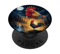 Rooster Howling to The Moon Vintage Funny Rooster PopSockets PopGrip Adhésif