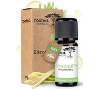 rooted.® Huile essentielle de lemongrass BIO 10 ml - 100% pure - Pour aromathérapie, diffuseur, parfum d’ambiance, bougies & savons