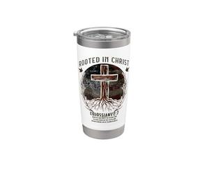Rooted in Christ Cross Shirt Christian Tee for Men Gobelet isotherme en acier inoxydable double paroi