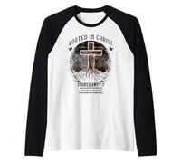 Rooted in Christ Cross Shirt Christian Tee for Men Manche Raglan