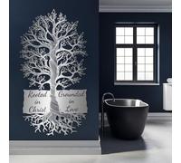 Rooted in Christ Tree of Life Christian Metal Wall Art, Rustic Faith Iron Wall Decor, Black, for Prayer Room, Office, Church, (Silver, 53"x29"|135x73cm)