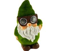 Roots & Shoots Nain de jardin avec éclairage solaire intégré dans les lunettes, texture effet pelouse floquée et pierre