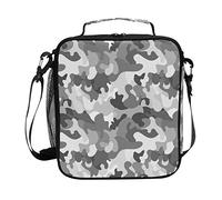 Rootti - Sac à déjeuner isotherme gris camouflage avec bandoulière réglable - Sac à goûter isotherme pour enfant, adolescent, école ou adulte, travail, pique-nique