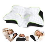 ROOWANA Oreiller Ergonomique Cervical, Oreiller Mémoire Forme - Oreillers Ergonomiques pour la Nuque, Coussin Cervicales à Double Hauteur pour Dormeurs Côté/Dos/Ventre, 61,7 x 37 x 13/13,6 cm, Noir