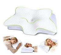 ROOWANA Oreiller Ergonomique Cervical, Oreiller Mémoire Forme - Oreillers Ergonomiques pour la Nuque, Coussin Cervicales à Double Hauteur pour Dormeurs Côté/Dos/Ventre, 61,7 x 37 x 13/13,6 cm, Blanc