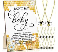 Roowest 51 Don't Say Jeu de fête prénatale en bois « Don't Say » - Décoration de table pour bébé - 50 colliers en feutre pour invités - Jeux de fête prénatale (jaune, abeille)