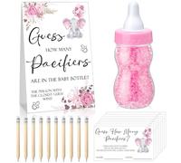 Roowest Baby Shower Games Guess How Many Pacifiers Greenery Game Sign 100 petits jeux de devinettes 10 crayons HB 750 ml Bouteille de lait 400 tétines en acrylique Décoration de révélation du sexe des