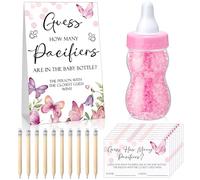 Roowest Baby Shower Games Guess How Many Pacifiers Greenery Game Sign 100 petits jeux de devinettes 10 crayons HB 750 ml Bouteille de lait 400 tétines en acrylique Décoration de révélation du sexe des