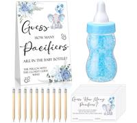Roowest Baby Shower Games Guess How Many Pacifiers Greenery Game Sign 100 petits jeux de devinettes 10 crayons HB 750 ml Bouteille de lait 400 tétines en acrylique Décoration de révélation du sexe des