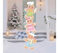Roowest Décoration de Noël en pain d'épices pour l'extérieur - 111,8 cm de haut - Panneau de cour Candyland avec piquets - Grand panneau de pelouse en pain d'épices rose pour décoration de vacances