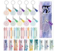 Roowest Lot de 20 marque-pages Pi Day Math Award 3.14 Symbole amusant Stylo à bille Encre noire avec pompon coloré Porte-clés en acrylique Cadeaux pour la science Nombre irrationnel de décorations de